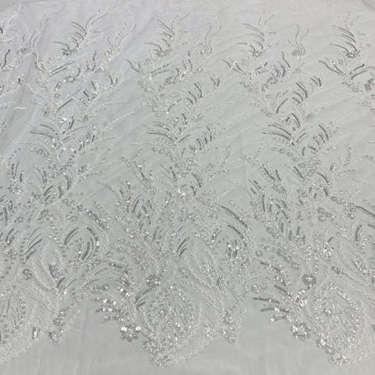 1 Yard Beaded Lace Fabric Embroidered on 100% Polyester Net Mesh – 51" Wide