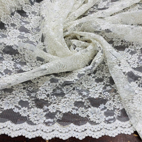 1 Yard Exquisite Corded Embroidered Bridal Lace Fabric for Special Dresses White