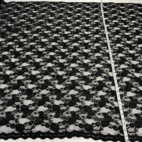 1 Yard Premium Beaded and Corded Lace Fabric Embroidered on Polyester Net Mesh