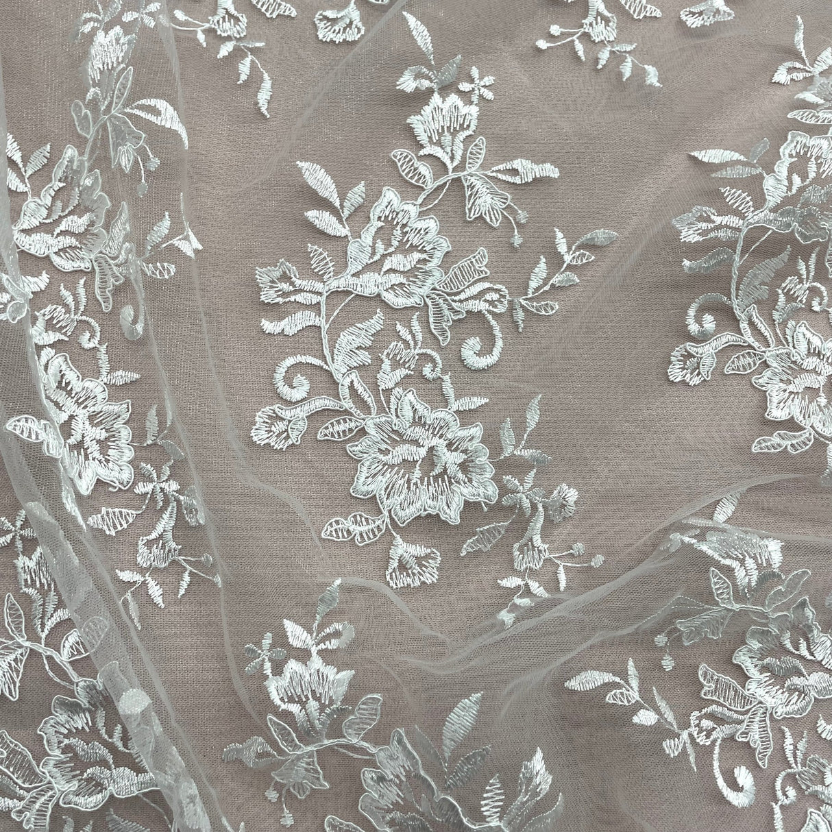 1 Yard Corded Bridal Lace Fabric Embroidered on 100% Polyester Net Mesh – 53"