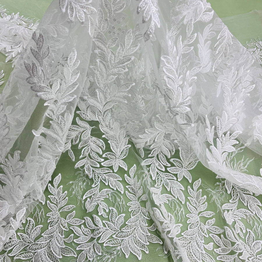 1 Yard Handmade Beaded Lace Fabric Embroidered on Polyester Net Mesh 54 inch Width