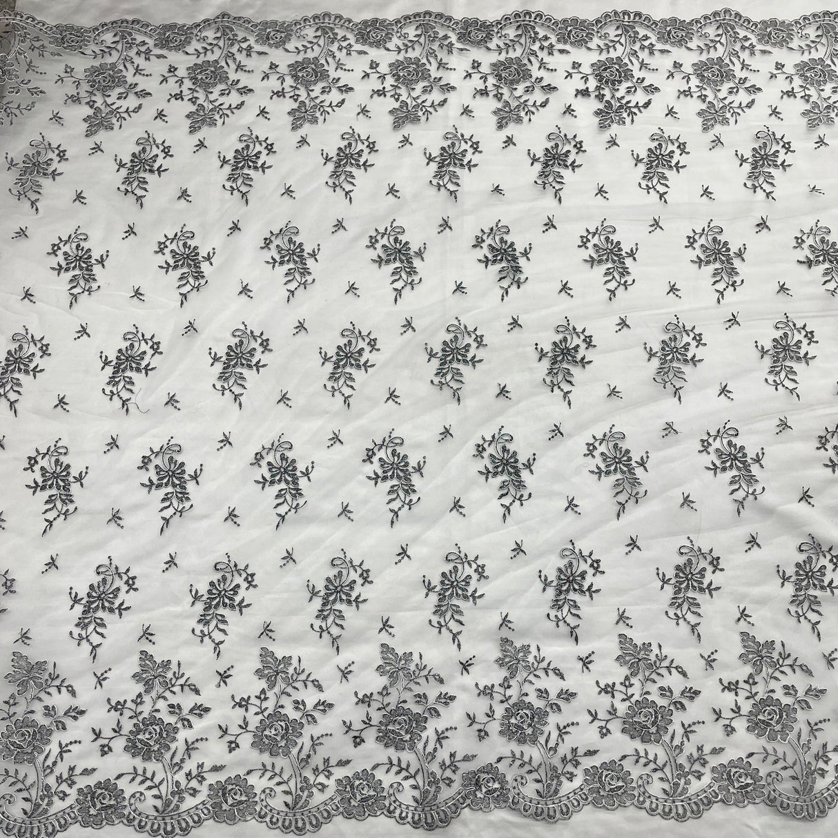 1 Yard Corded Bridal Lace Fabric Embroidered on Polyester Net Mesh for Elegant Wedding and Evening Gowns – 54"