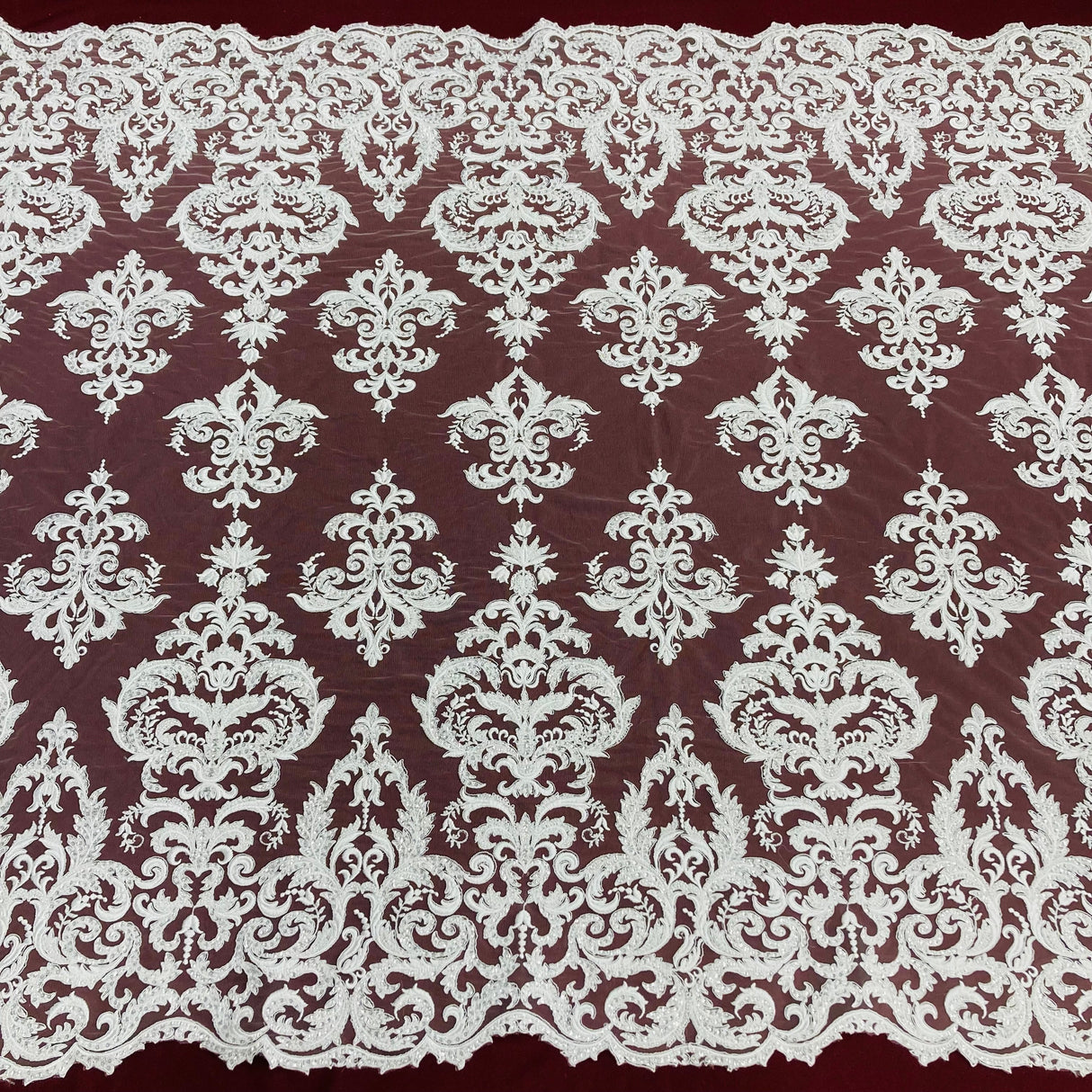 Beaded Corded Lace Fabric Embroidered on 100% Polyester Net Mesh
