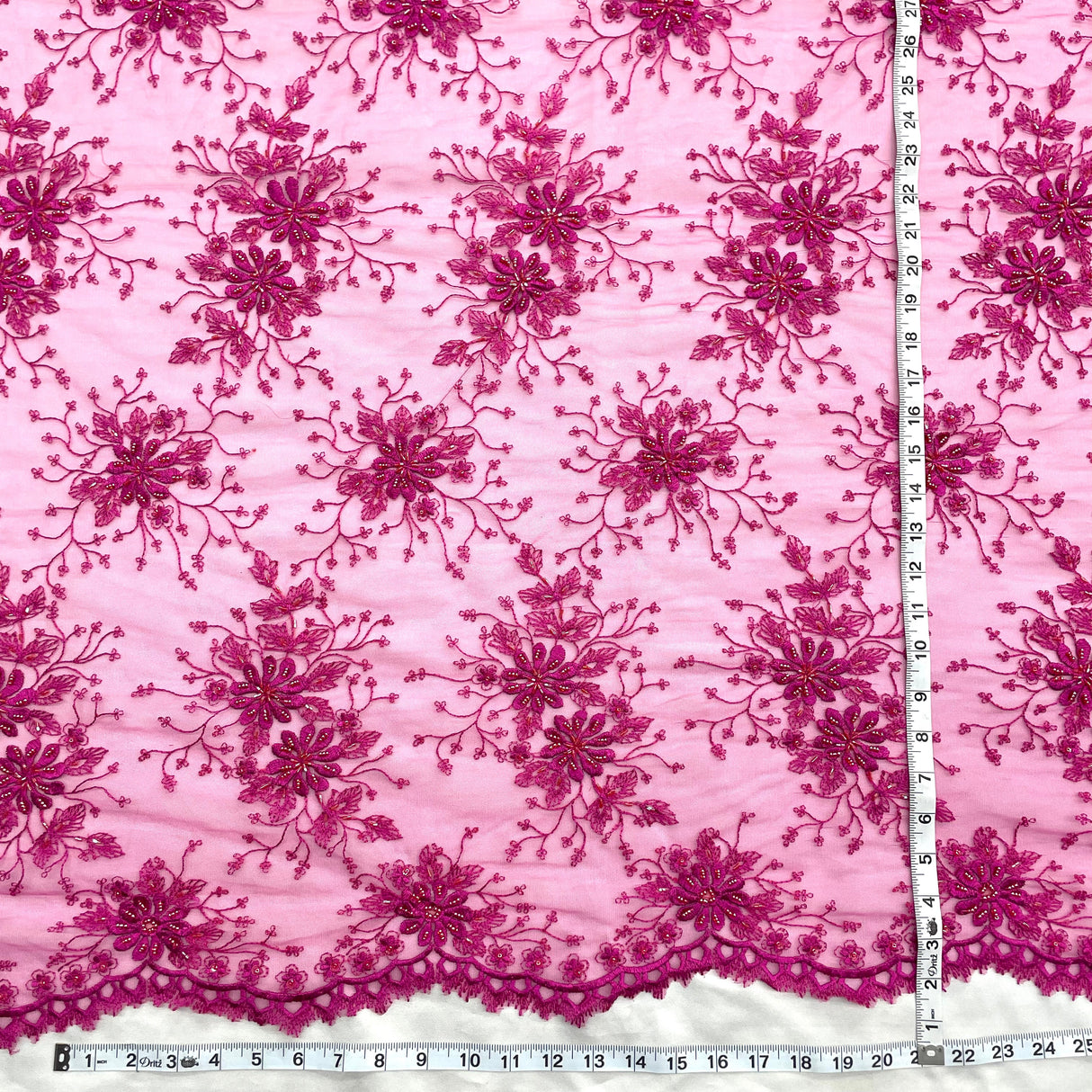 Beaded Lace Fabric on Polyester Net Mesh