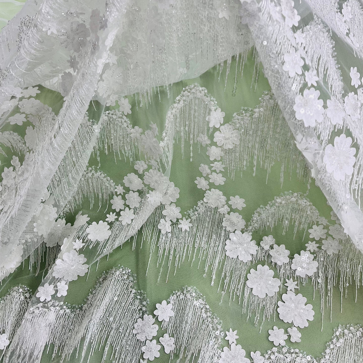 Beaded 3D Floral Lace Fabric