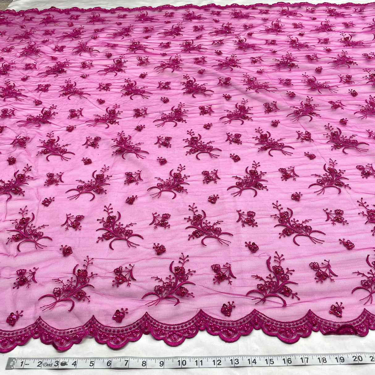 Beaded Lace Fabric on Polyester Net Mesh