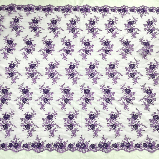 1 Yard Corded Bridal Lace Fabric Embroidered on 100% Polyester Net Mesh – 53"