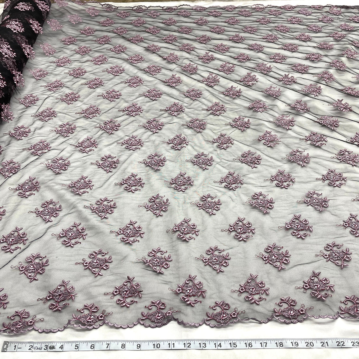 Beaded Lace Fabric on Polyester Net Mesh 52"