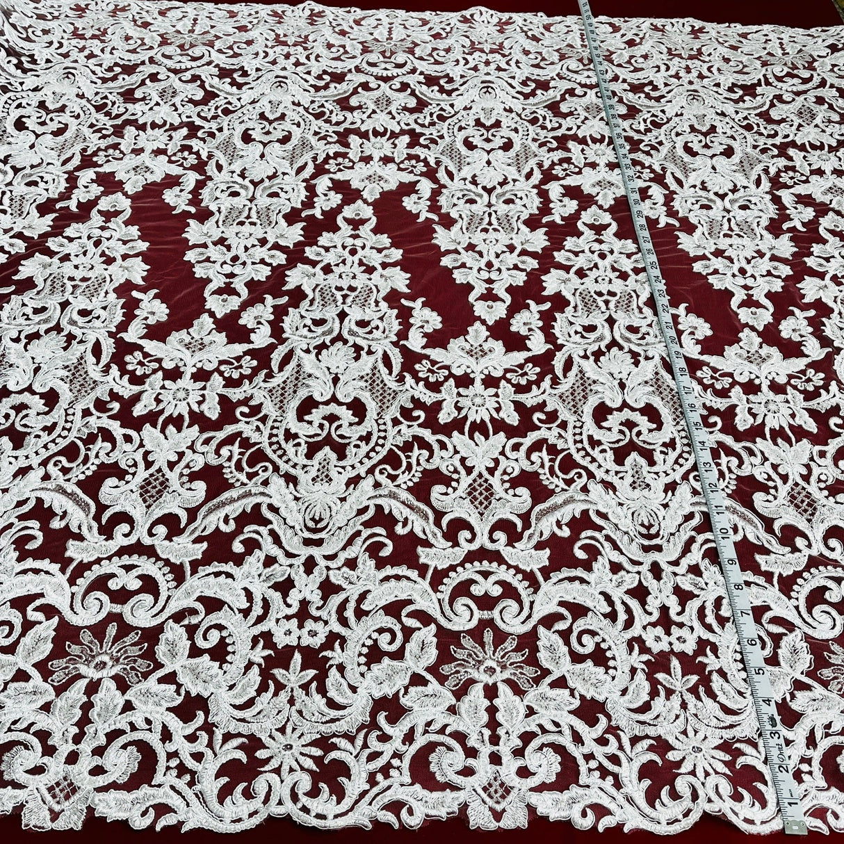 Beaded Corded Bridal Lace Fabric