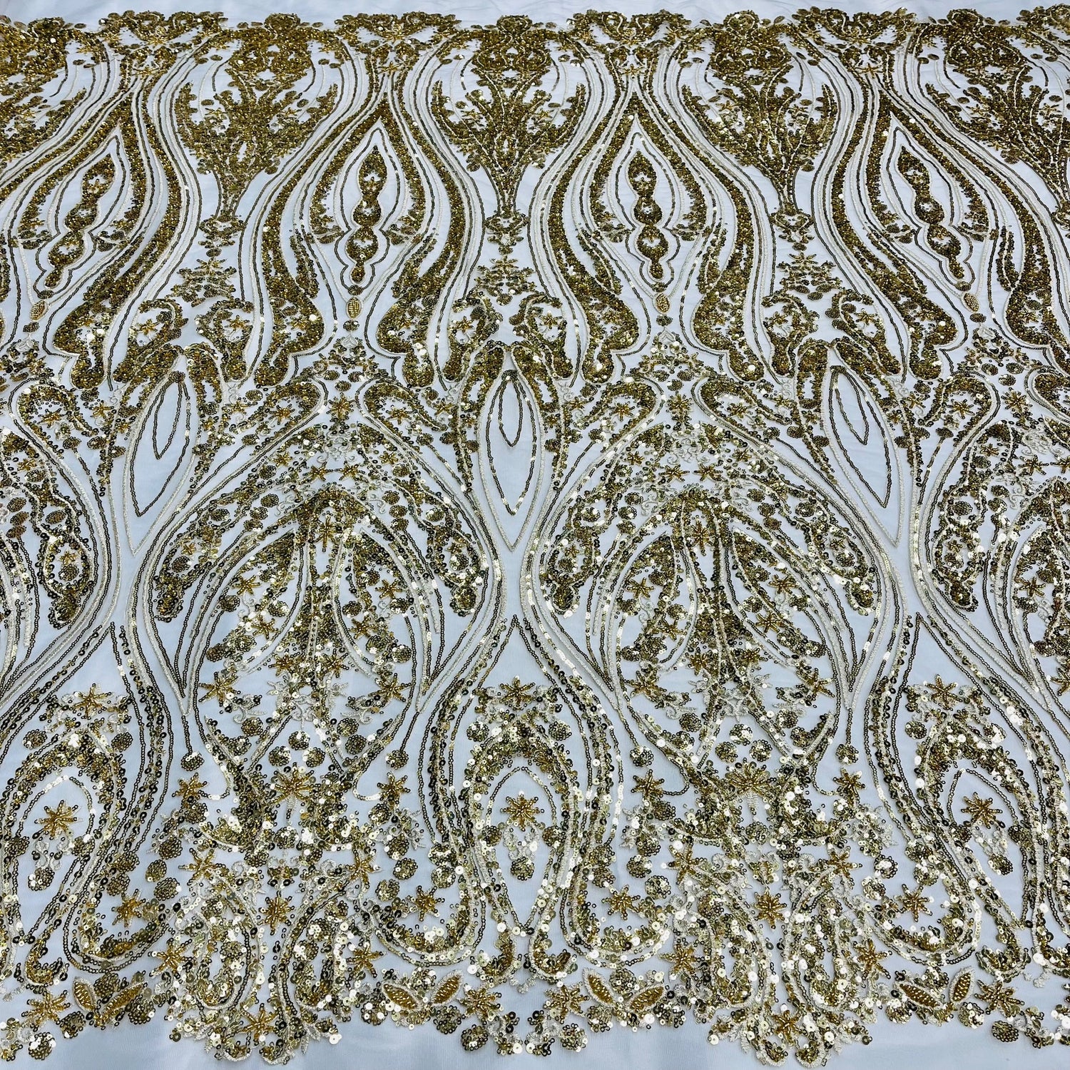 1 Yard Silver Beaded Lace Fabric Embroidered on Polyester Net Mesh Pearls Sequins 54 Inch Width