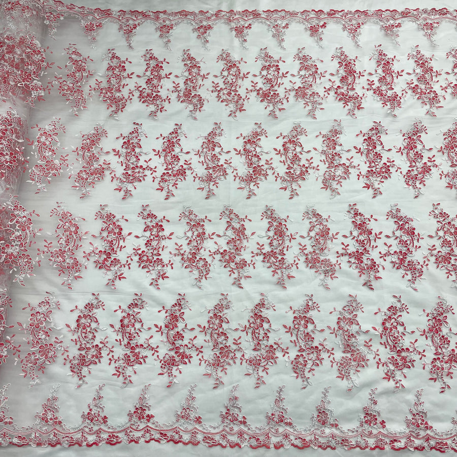 1 Yard Corded Embroidered Bridal Lace Fabric for Wedding Gowns 54 inch Width