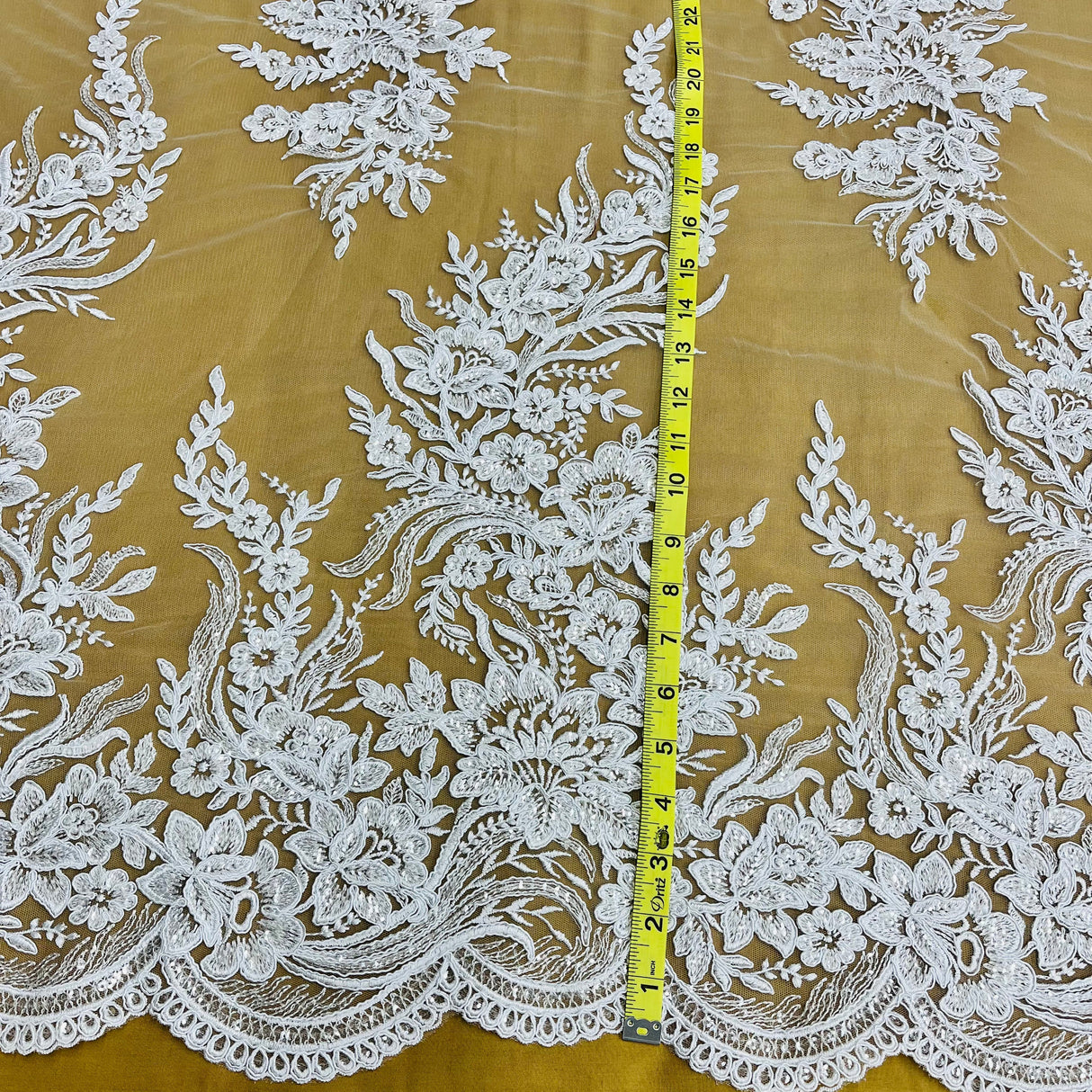 Beaded Corded Bridal Lace Fabric