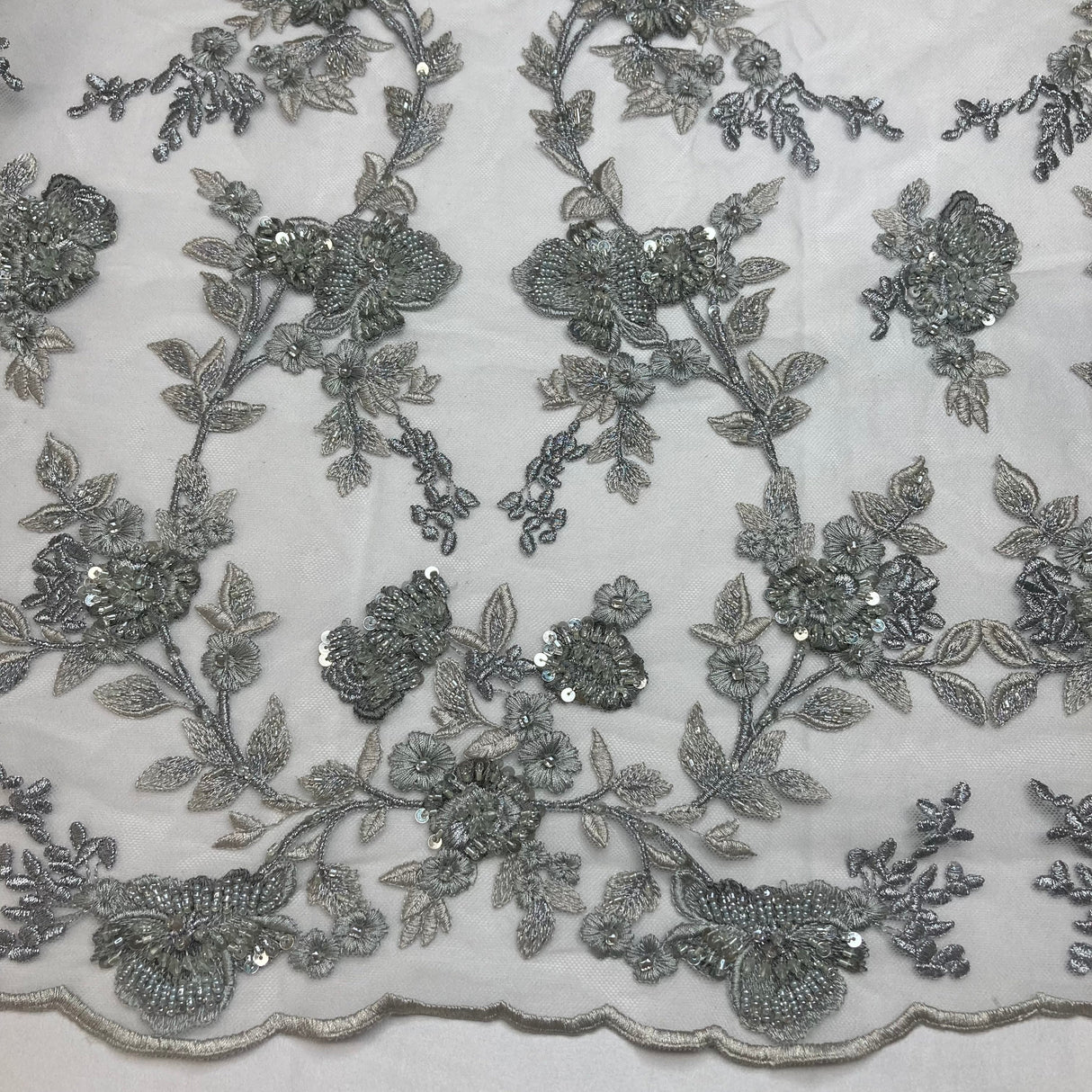 Beaded Lace Fabric on Polyester Net Mesh