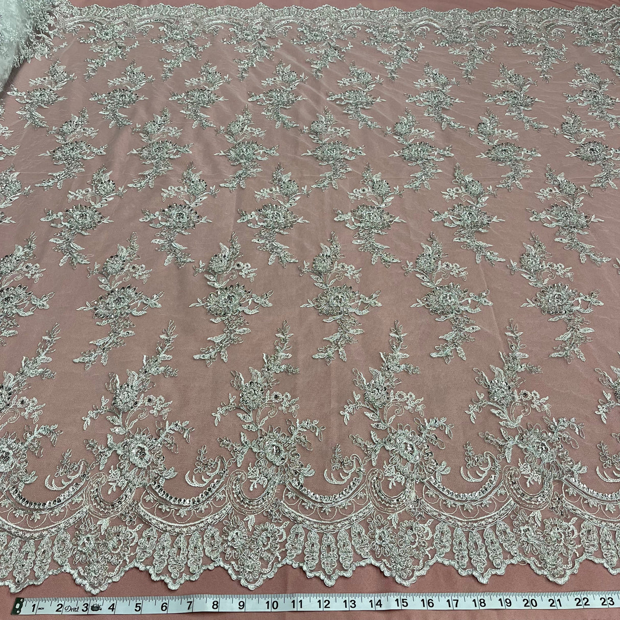 Beaded Corded Bridal Lace Fabric 51"