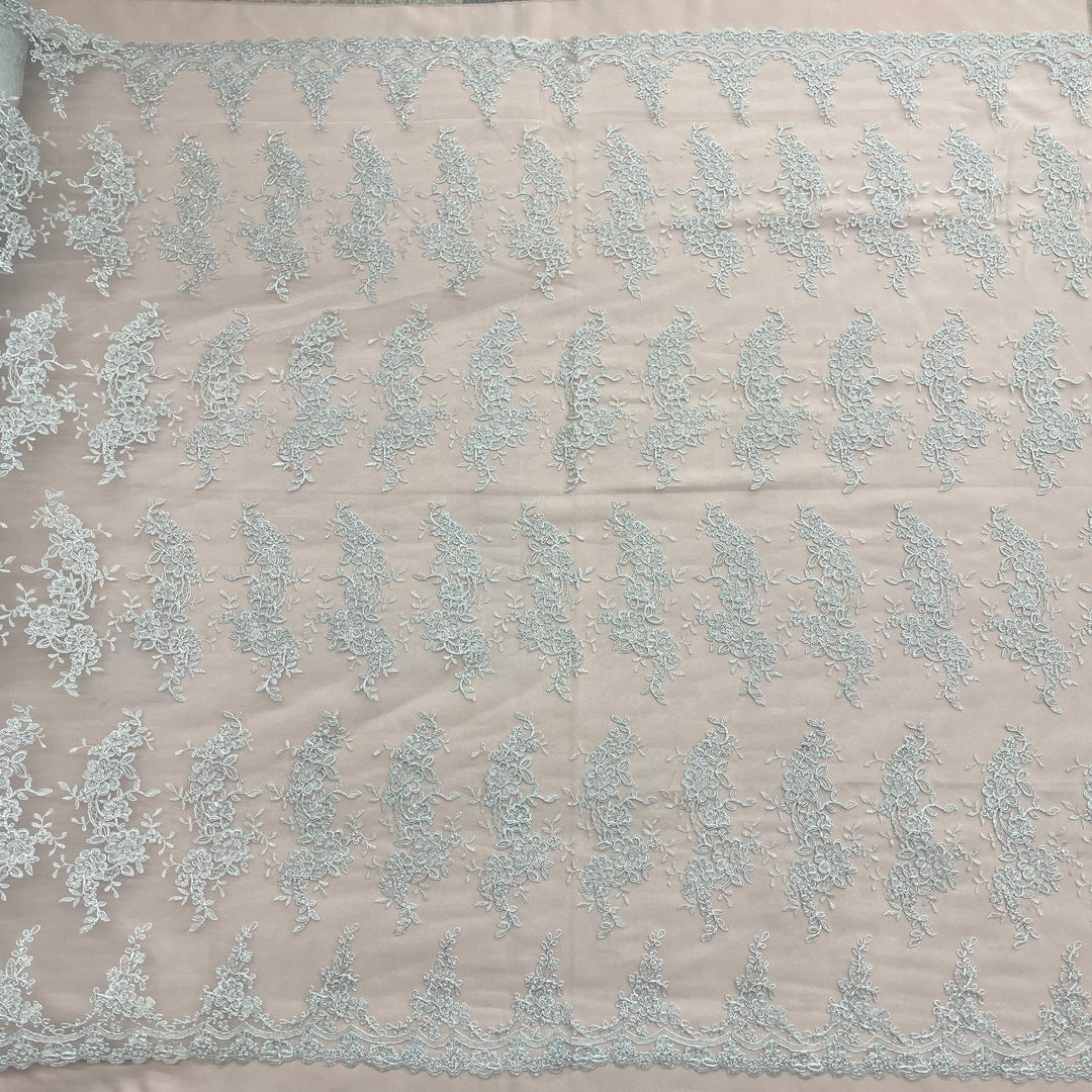 1 Yard Corded Bridal Lace Fabric Embroidered 100 Percent Polyester Net Mesh 54 inch Width
