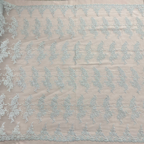1 Yard Corded Bridal Lace Fabric Embroidered 100 Percent Polyester Net Mesh 54 inch Width
