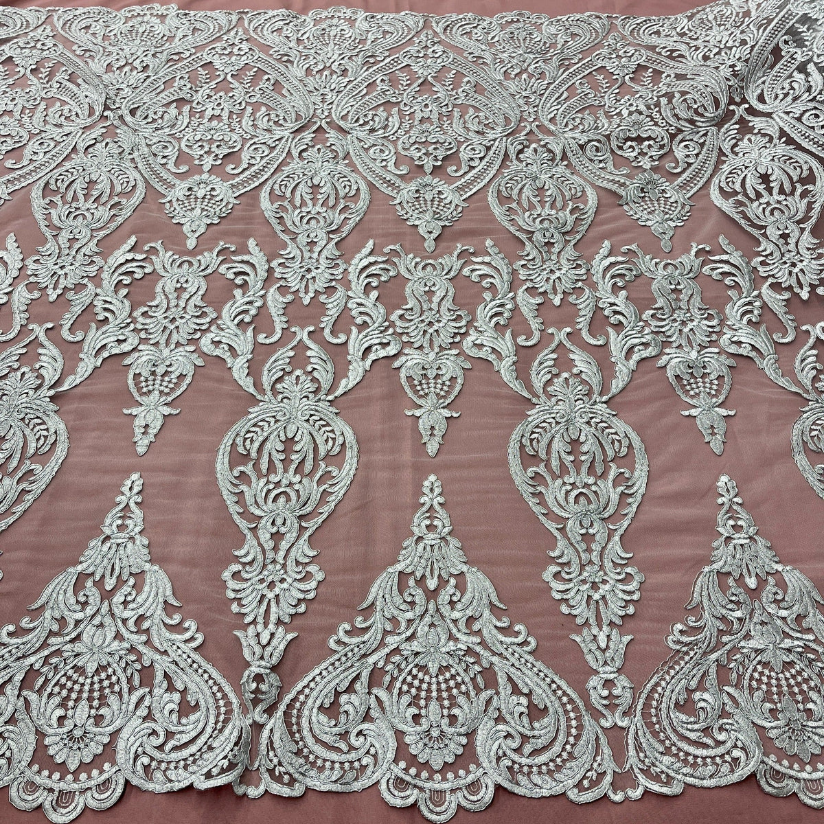 1 Yard 54" Wide Corded Bridal Lace Fabric Embroidered on 100% Polyester Net Mesh