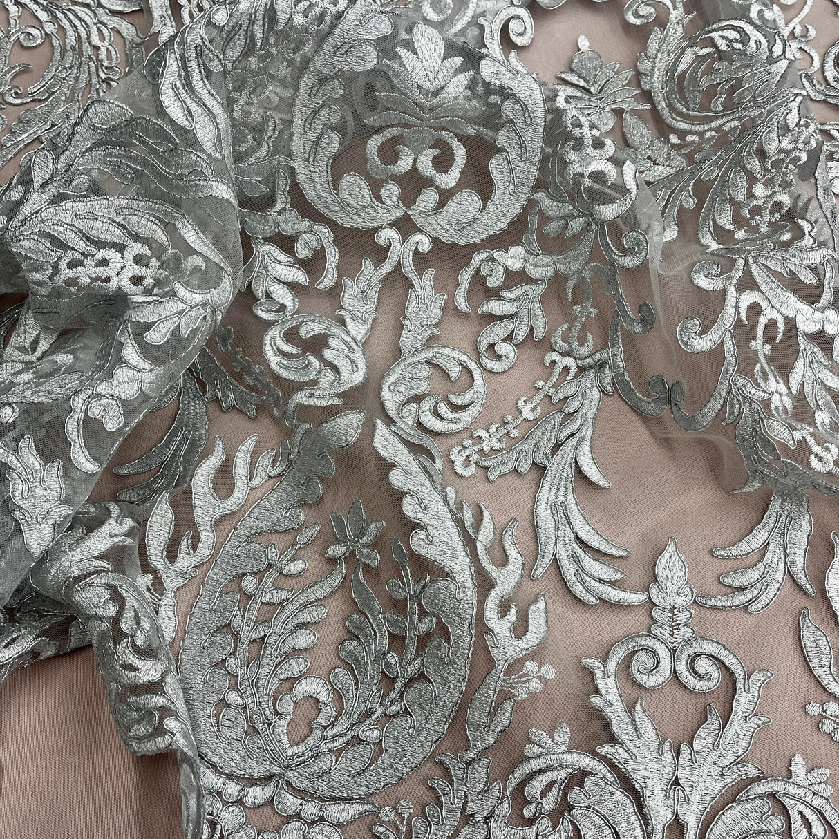 Bridal Lace Fabric Corded Embroidered 48"