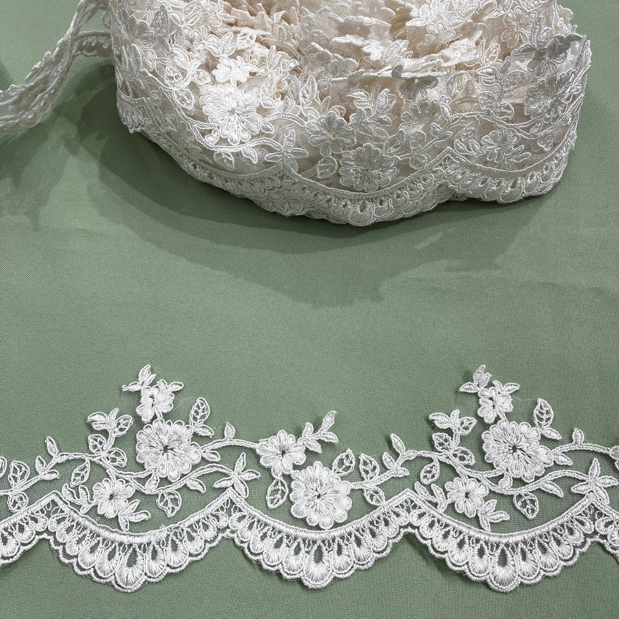 Corded Lace Trimming 3.75" Embroidered Mesh