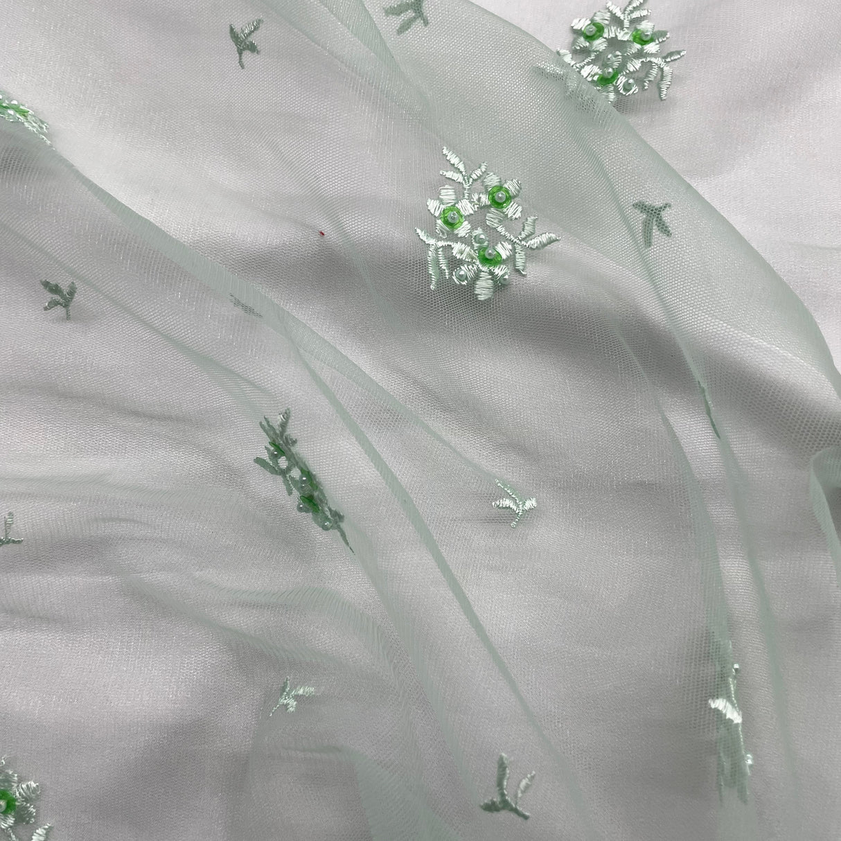 Beaded Embroidered Lace Mesh Fabric