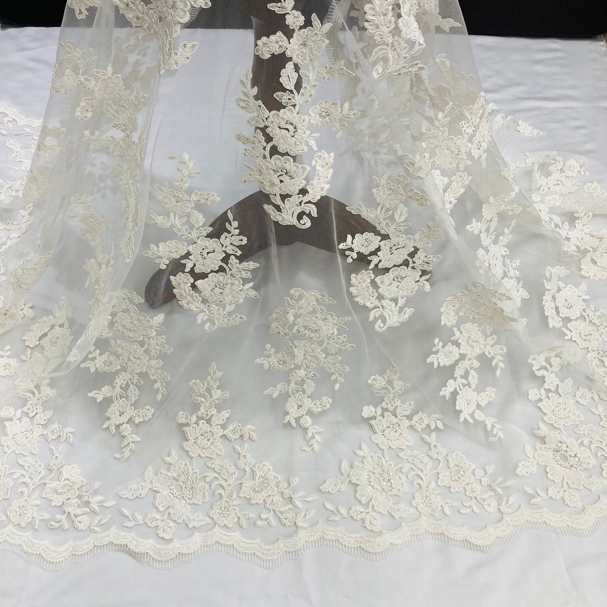 Beaded Corded Bridal Lace Fabric 51" Wide
