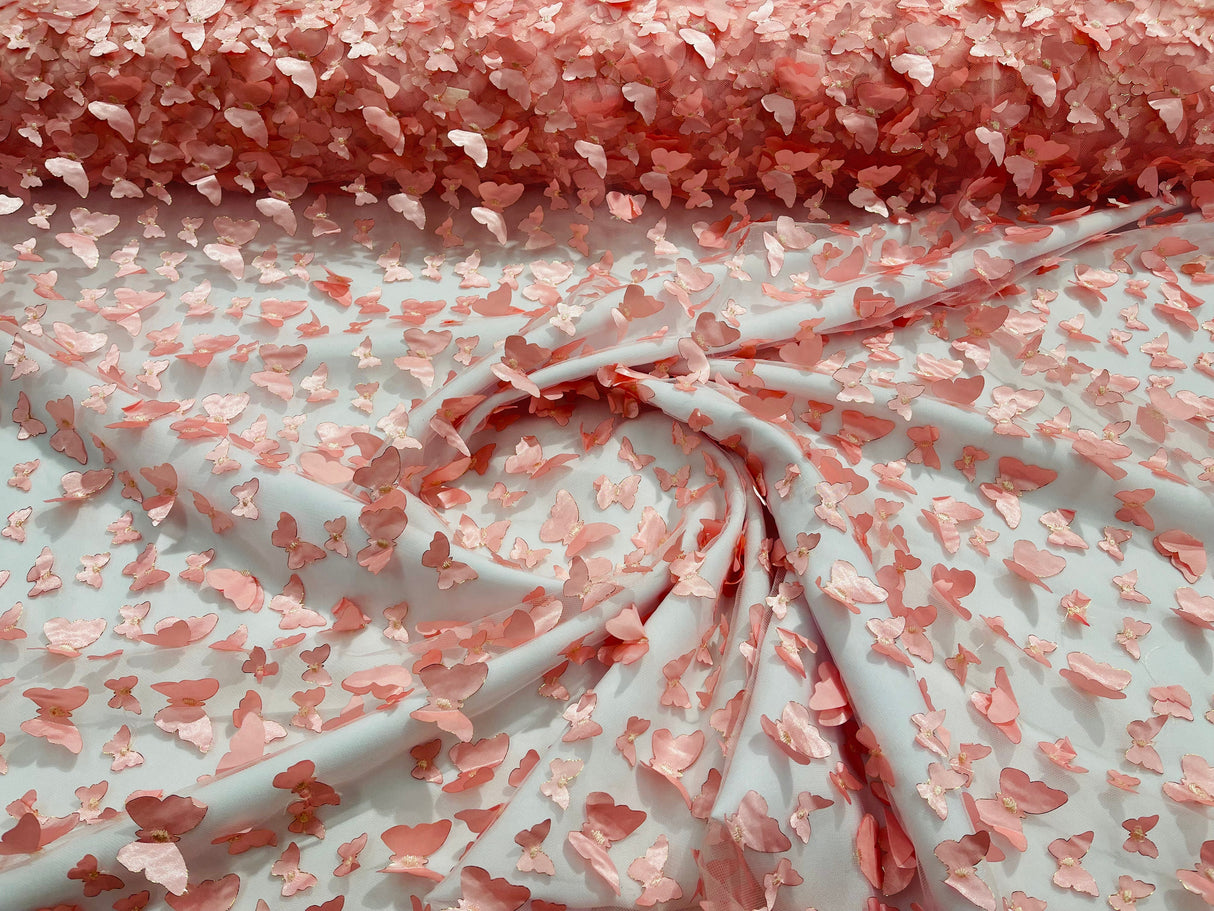 3D Butterfly Metallic Design Polyester Fabric - Metallic Butterfly Embroidery, Mesh Lace, 58" Width (1 Yard)