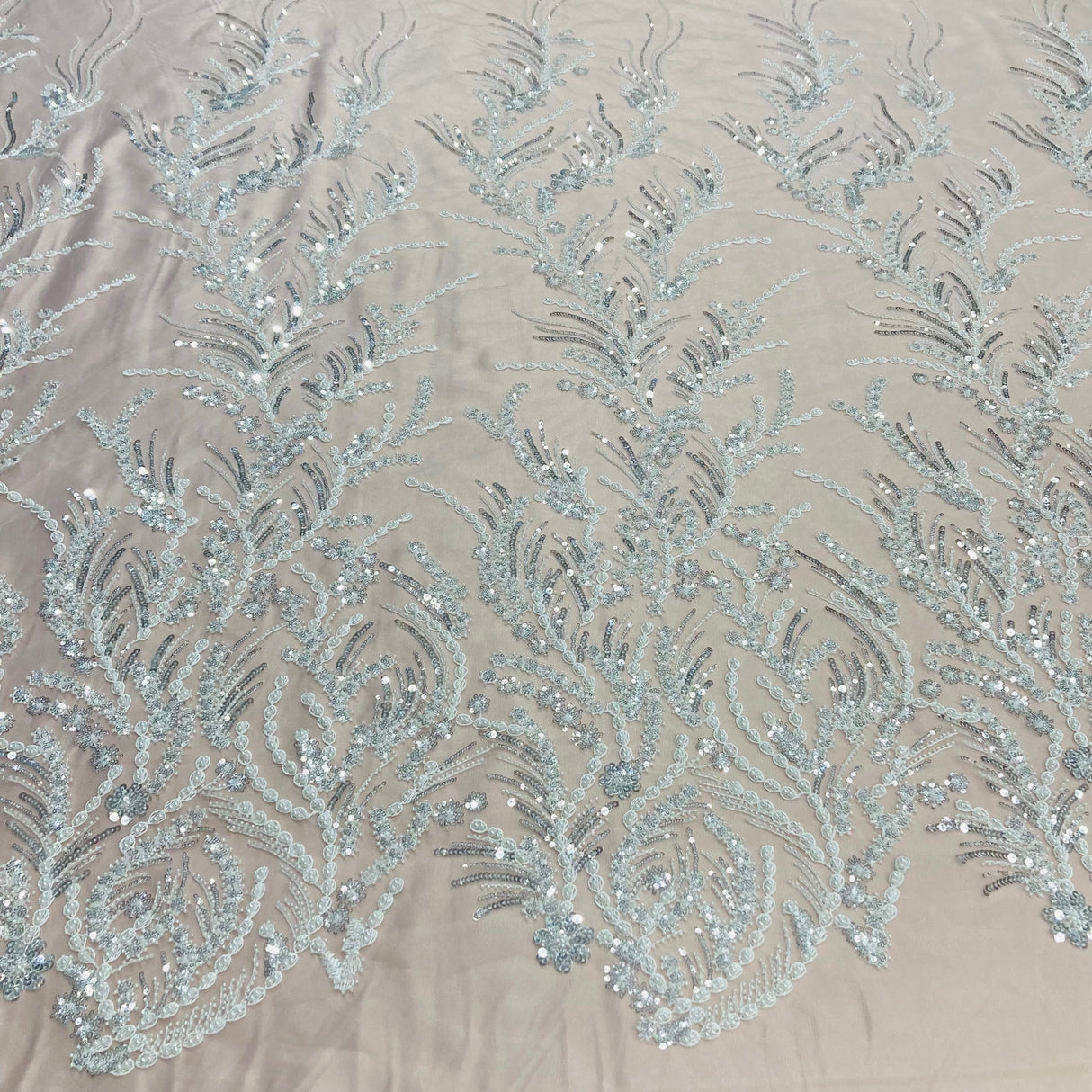 Beaded Lace Fabric on Polyester Net Mesh