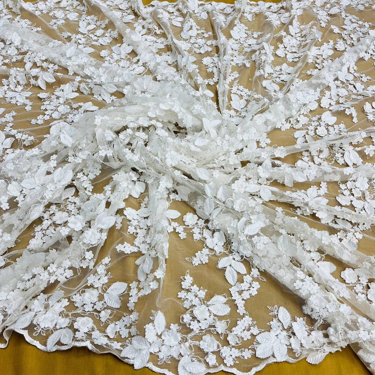 Beaded 3D Floral Lace Off White