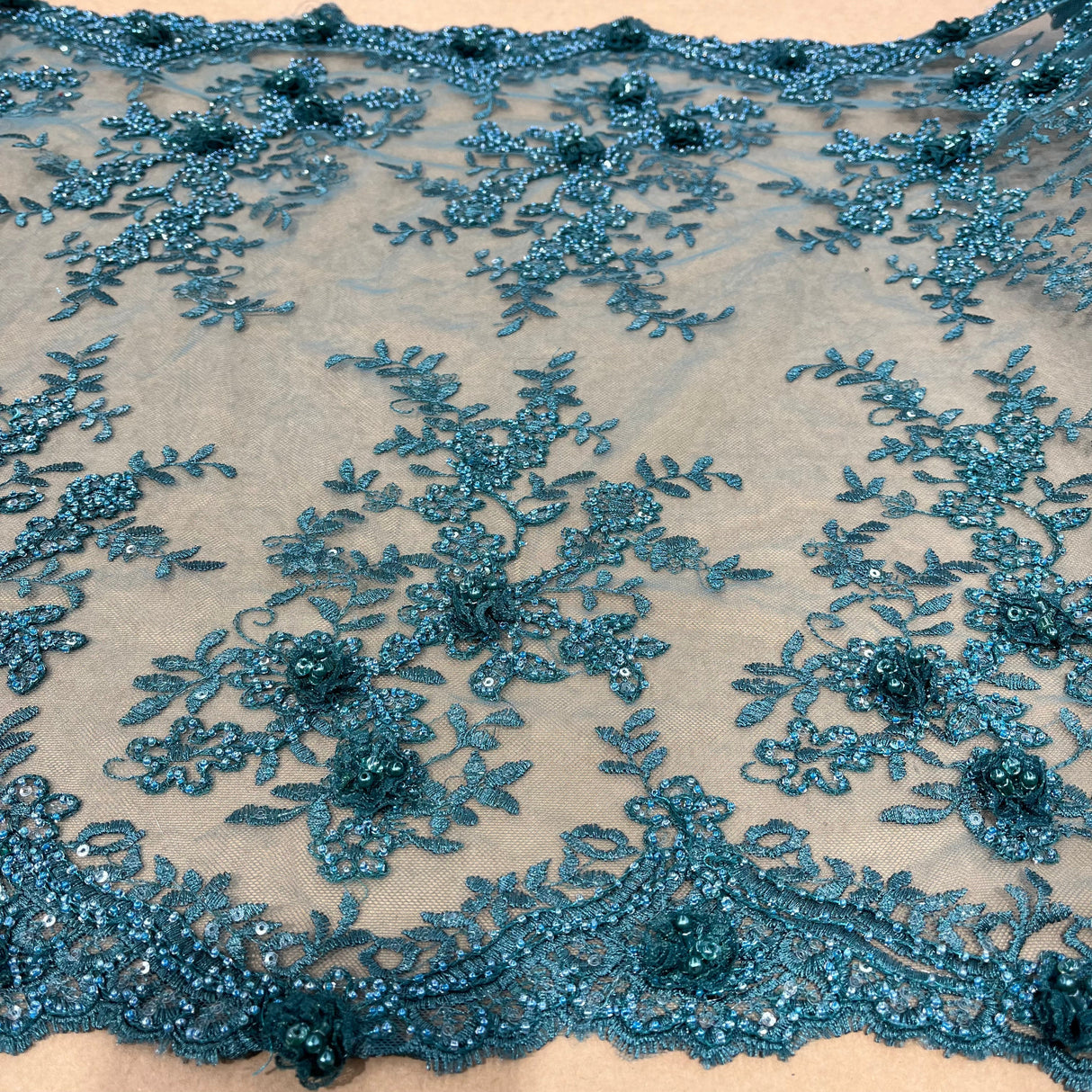 Beaded 3D Floral Lace Trimming 21" Wide