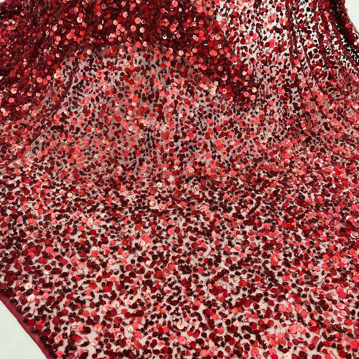 Sequined Lace Fabric Burgundy 48"