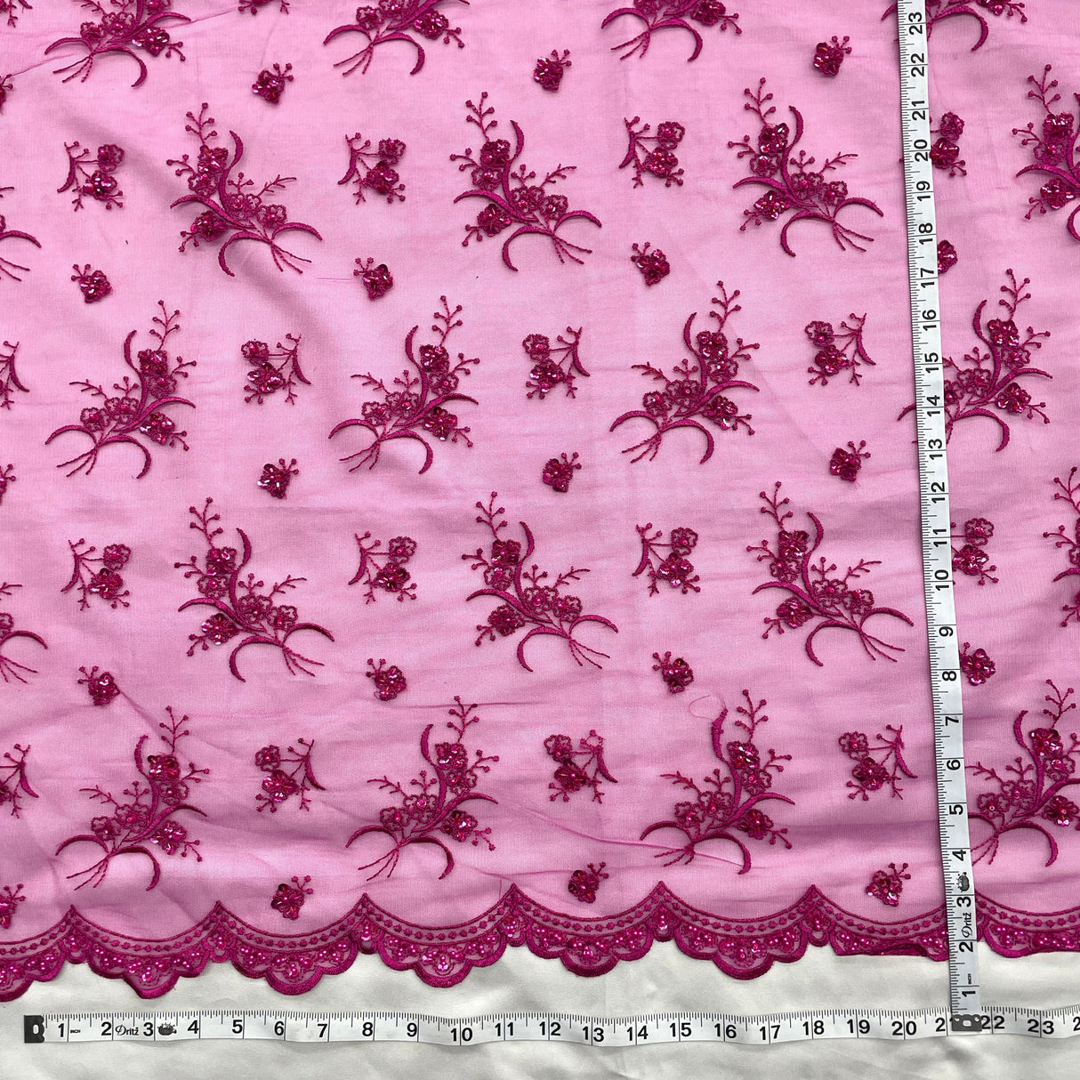 Beaded Lace Fabric on Polyester Net Mesh