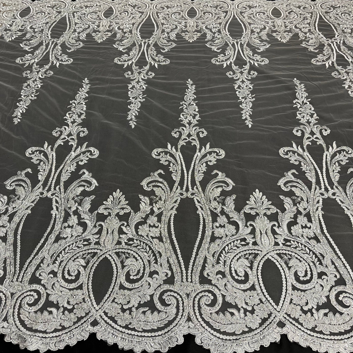Beaded Corded Bridal Lace Fabric