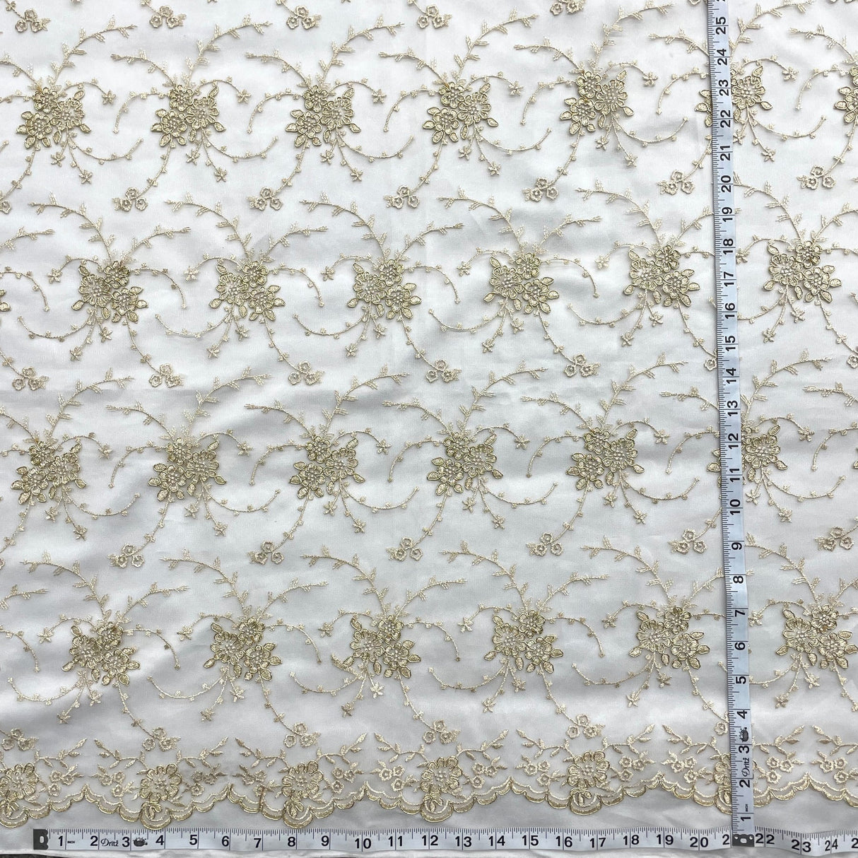 1 Yard Silver Corded Bridal Lace Fabric Embroidered on Polyester Net Mesh for Wedding and Evening Dresses – 52"