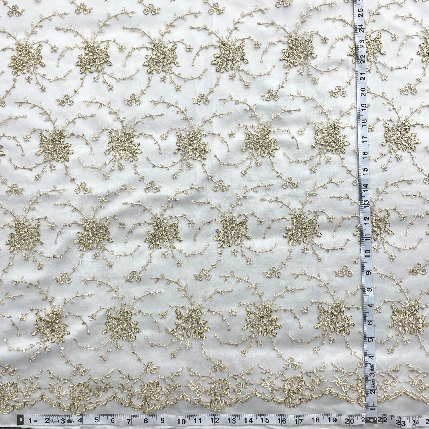 1 Yard Silver Corded Bridal Lace Fabric Embroidered on Polyester Net Mesh for Wedding and Evening Dresses – 52"