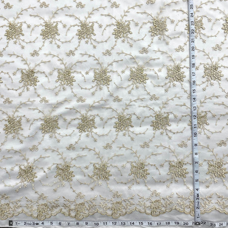 1 Yard Silver Corded Bridal Lace Fabric Embroidered on Polyester Net Mesh for Wedding and Evening Dresses – 52"