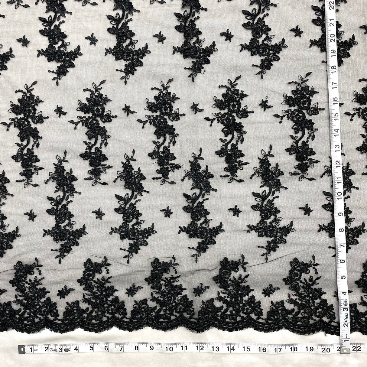 Corded Bridal Lace Fabric Embroidered on Polyester Net Mesh 54"