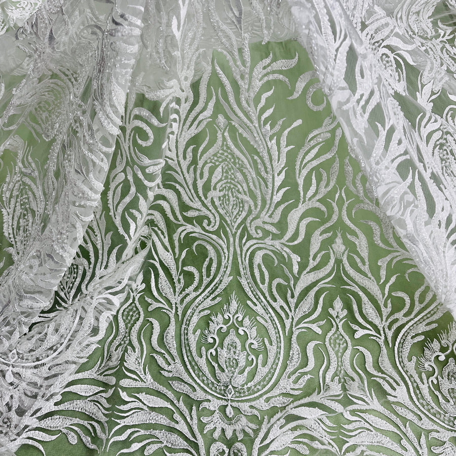 1 Yard Beaded Lace Fabric Embroidered on 100% Polyester Net Mesh