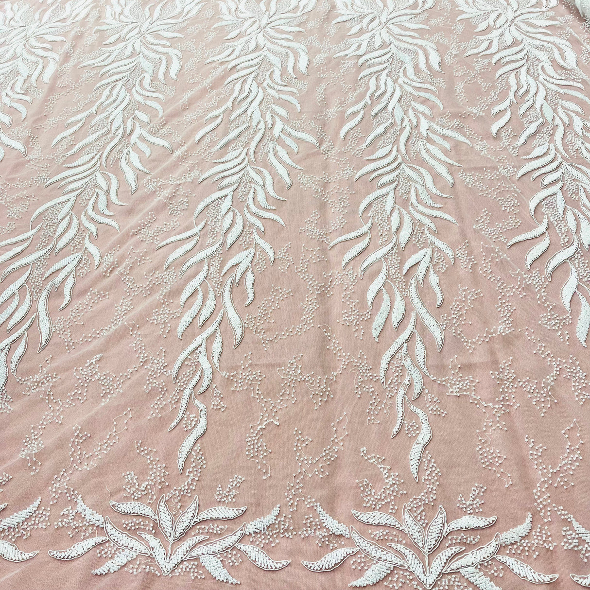 Beaded Corded Bridal Lace Fabric