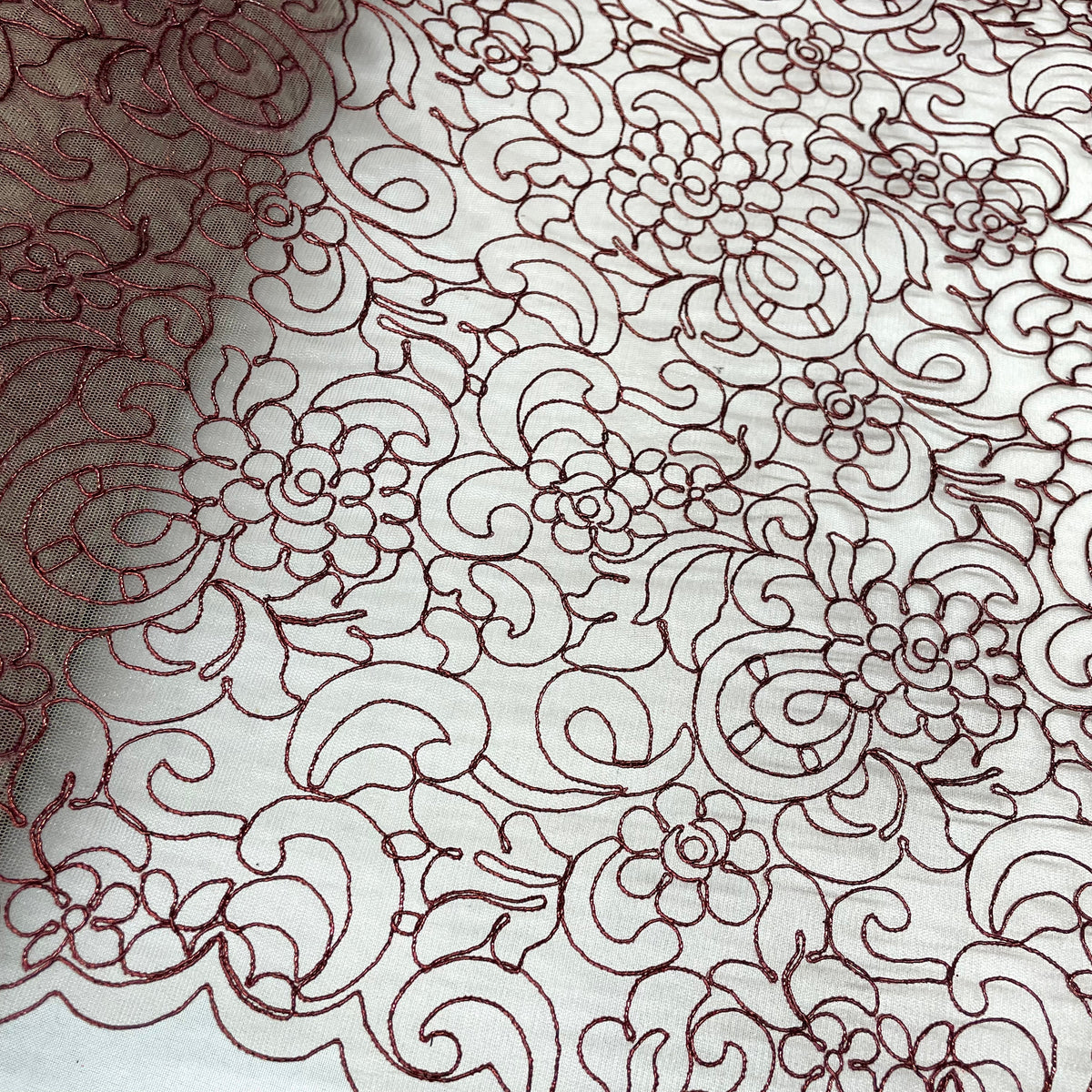 1 Yard Corded Bridal Lace Fabric Embroidered on 100% Polyester Net Mesh, Elegant Wedding Material