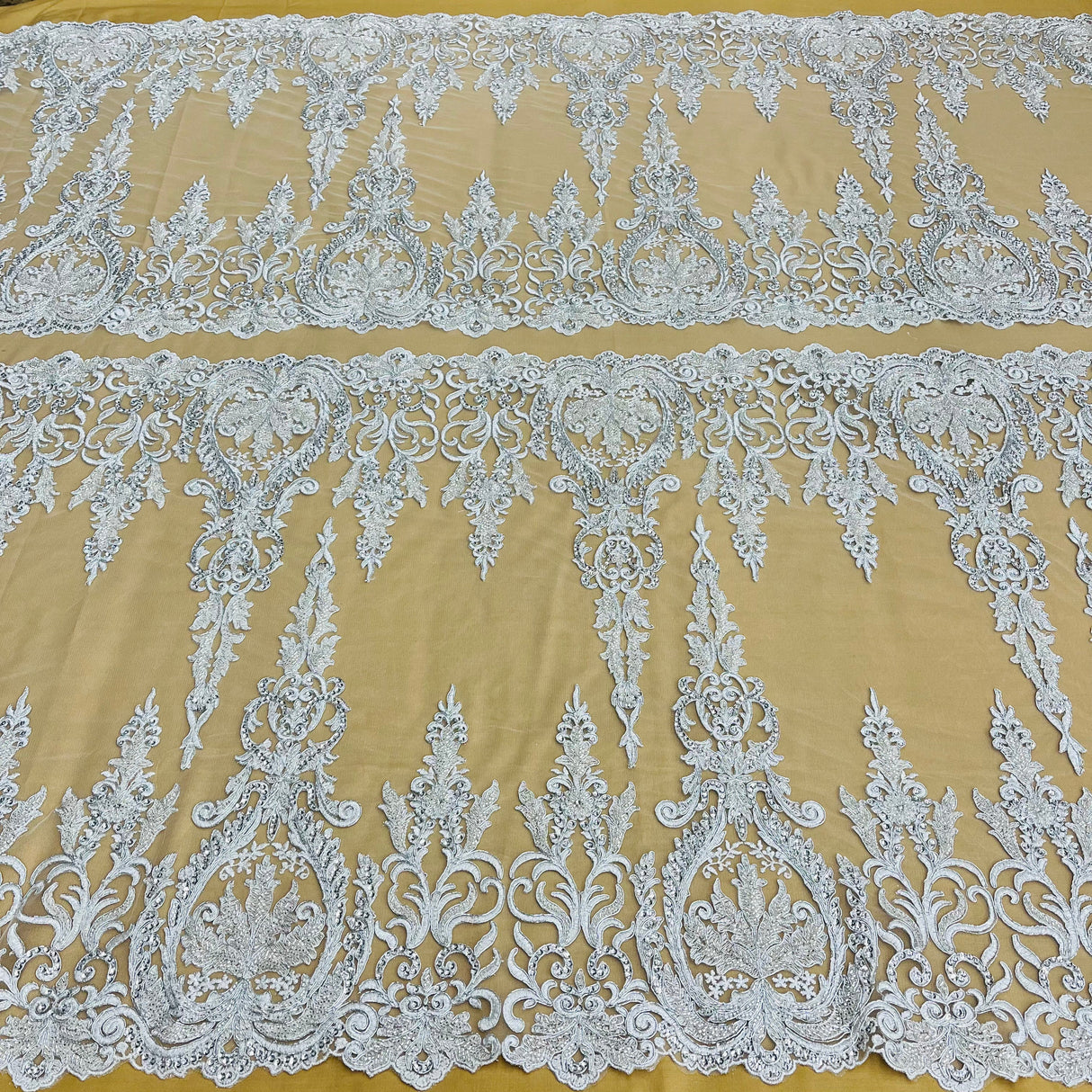 Beaded Corded Bridal Lace Fabric