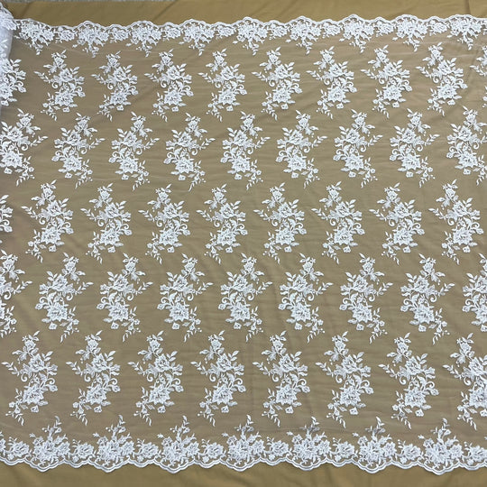 1 Yard Corded Bridal Lace Fabric Embroidered on 100% Polyester Net Mesh Gold 53" Wide