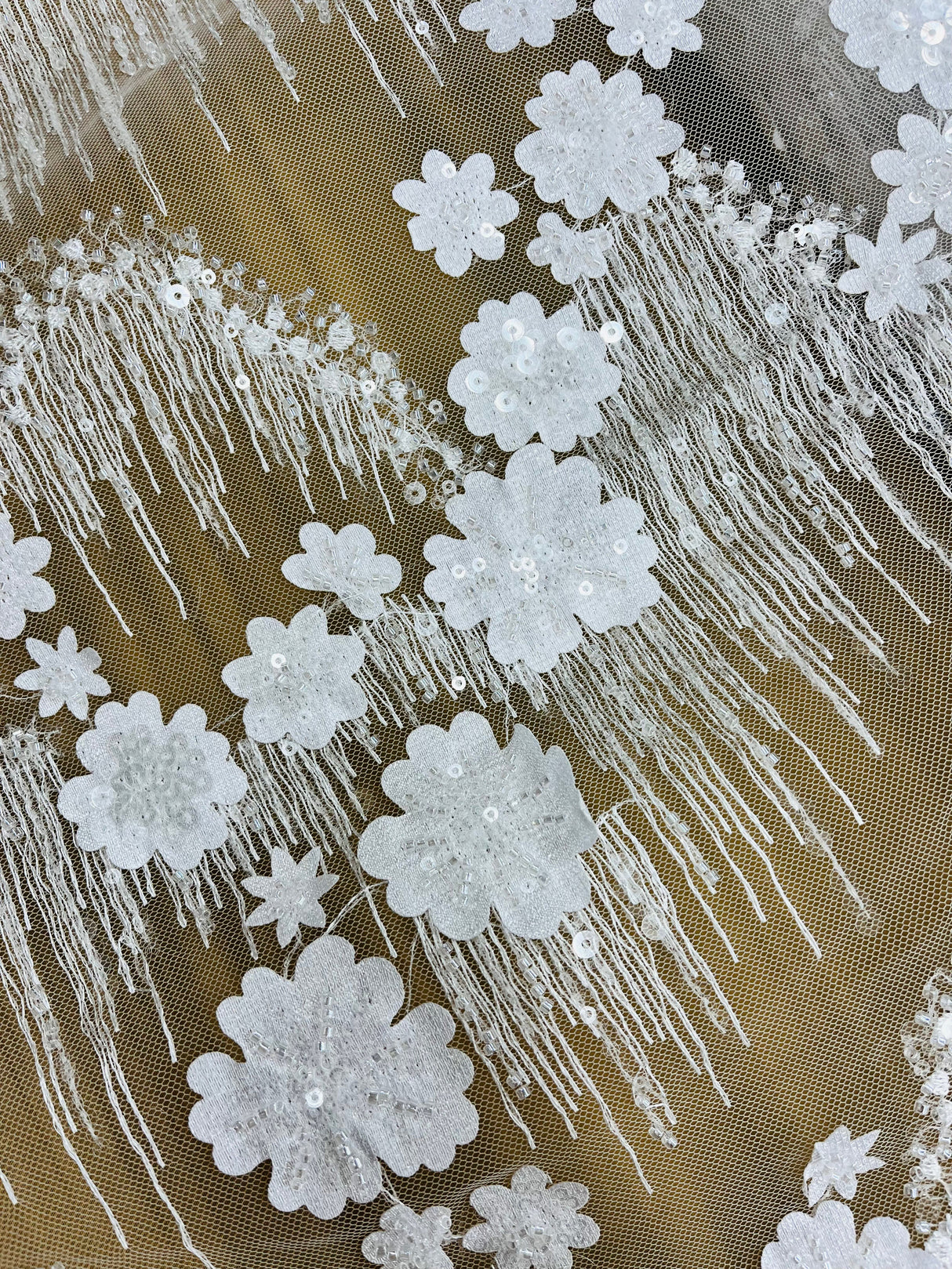 Beaded 3D Floral Lace Fabric