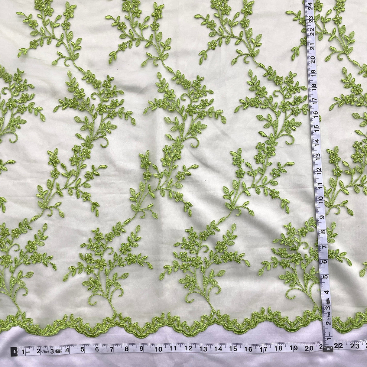 Beaded Corded Bridal Lace Fabric 52" Peach Lime Green