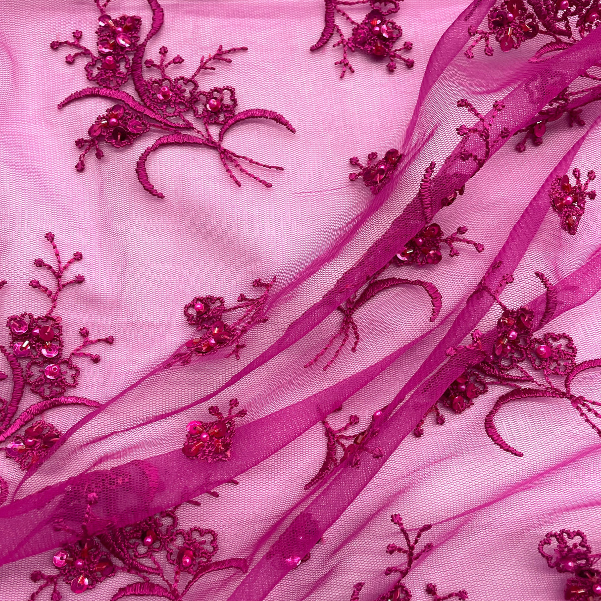 Beaded Lace Fabric on Polyester Net Mesh