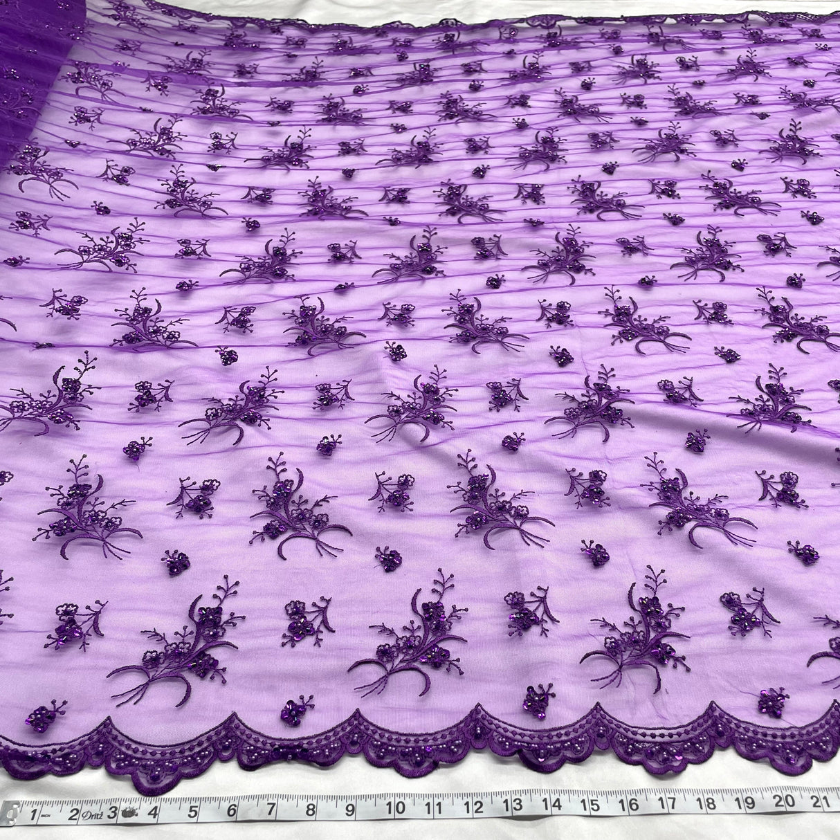 Beaded Lace Fabric on Polyester Net Mesh