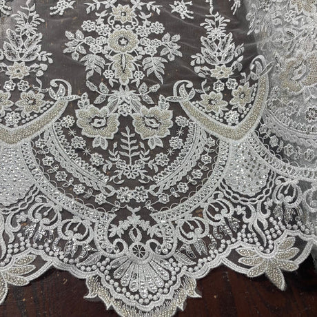 1 Yard Beaded Lace Fabric Embroidered 100 Percent Polyester Net Mesh 51 inch Width