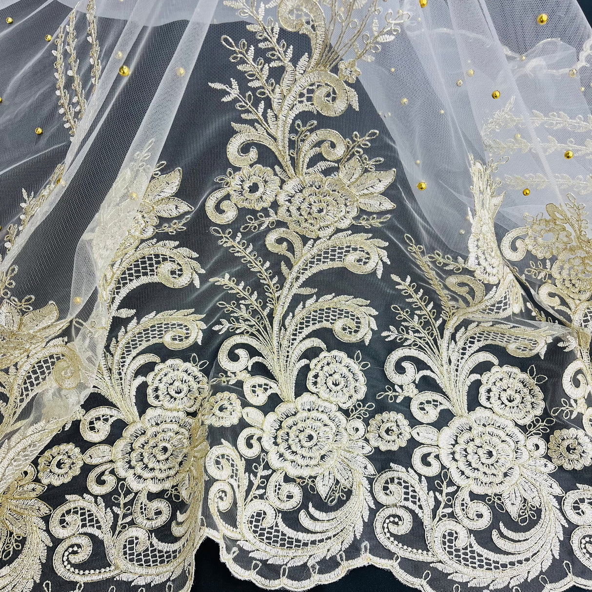 Beaded Corded Lace Fabric