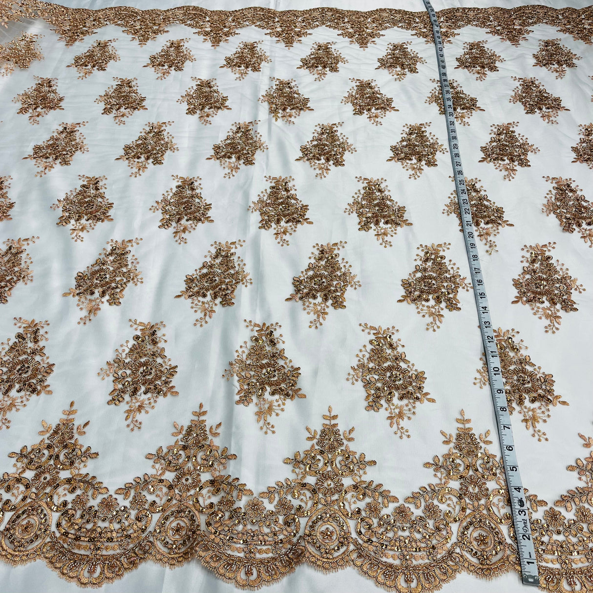 Beaded Corded Lace Fabric on Polyester Net Mesh