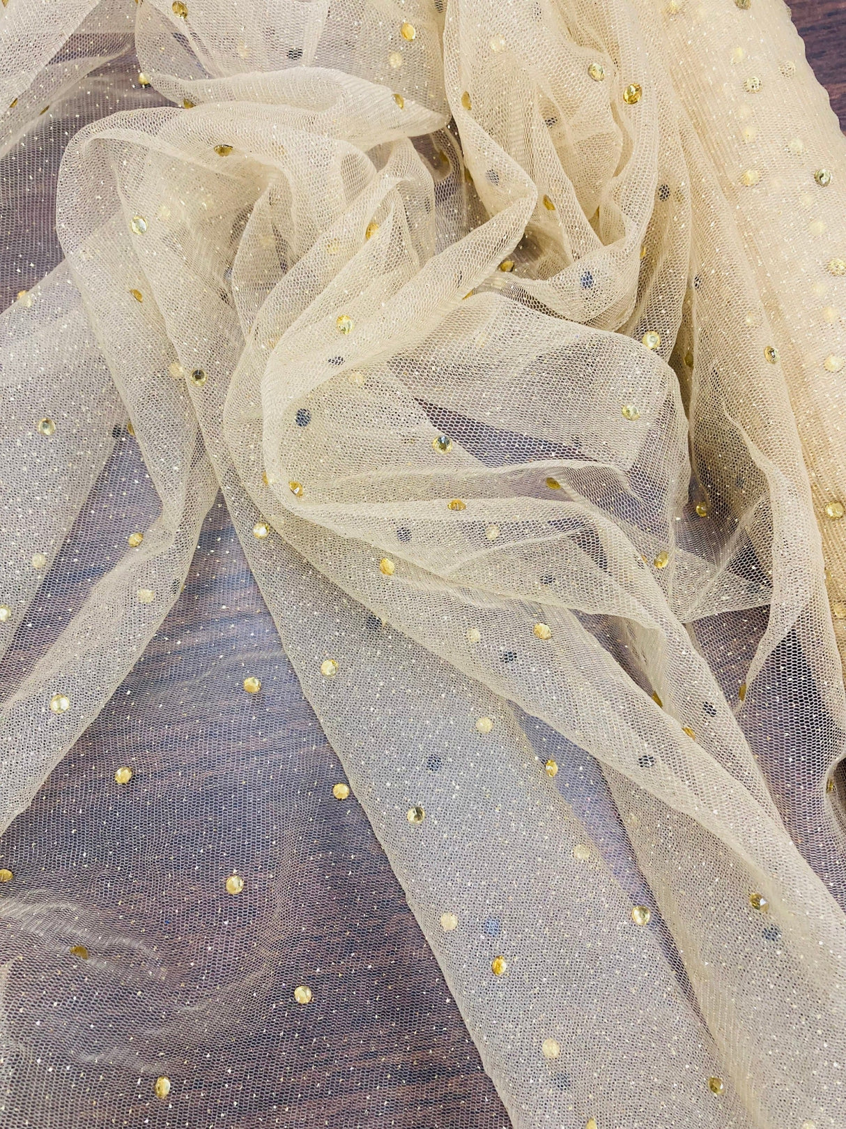 Glitter Mesh Fabric with Scattered Rhinestones