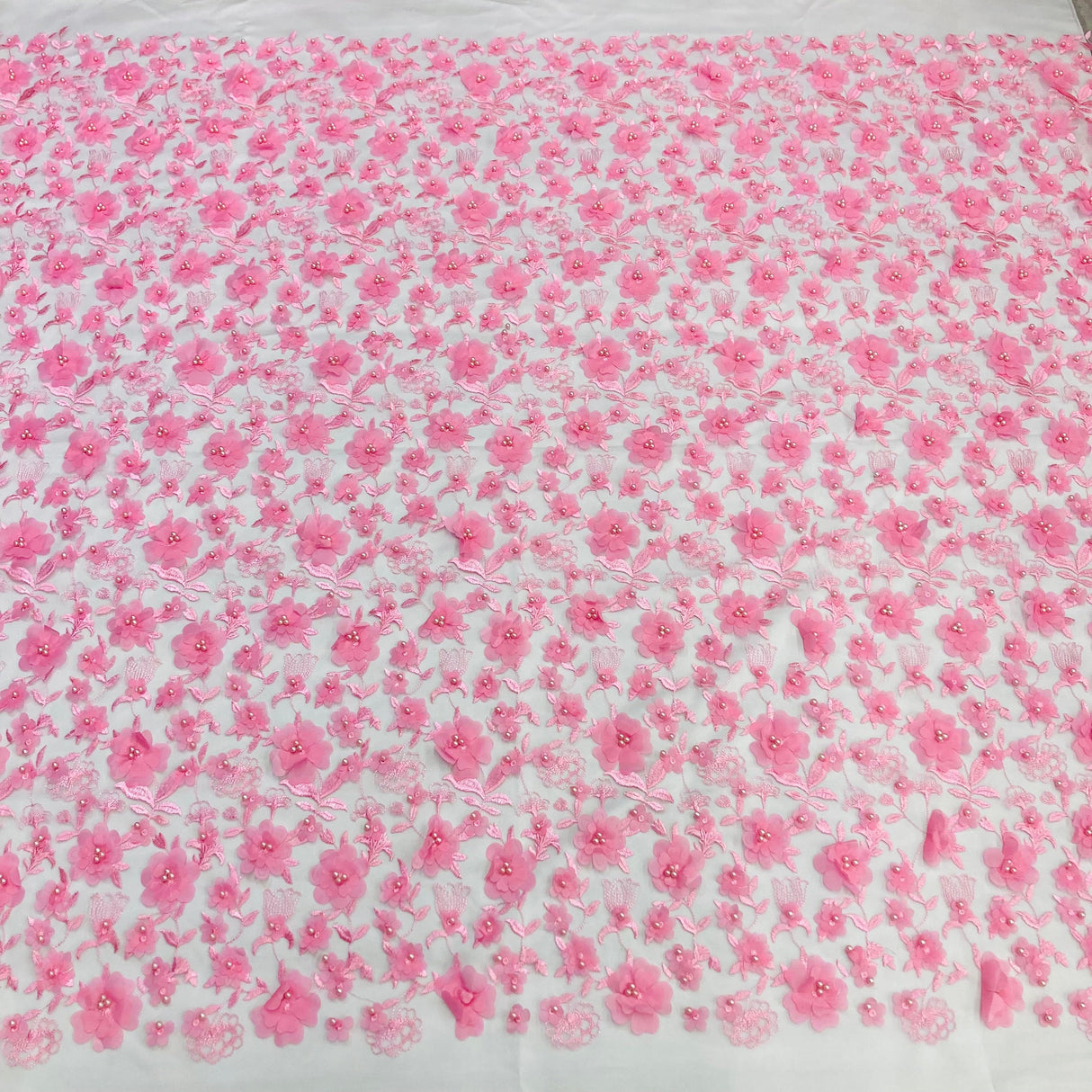 Beaded 3D Floral Lace Fabric